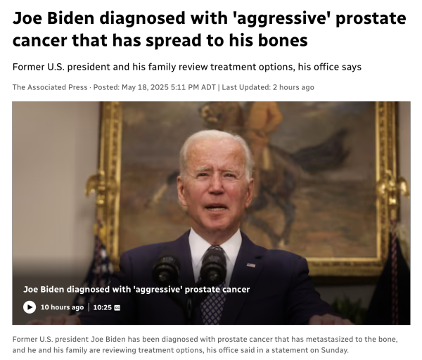 Screenshot of CBC article about Joe Biden being diagnosed with prostate cancer.